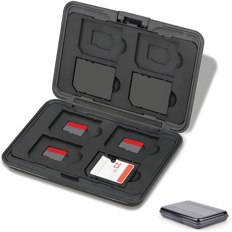 Étui pour Cartes Mémoire 16 Emplacements Résistant à l'eau, 8 SD + 8 Micro SD Cards, Boîte Plastique pour Micro SD SDXC SDHC TF 