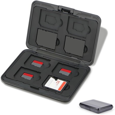 Étui pour Cartes Mémoire 16 Emplacements Résistant à l'eau, 8 SD + 8 Micro SD Cards, Boîte Plastique pour Micro SD SDXC SDHC TF 