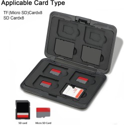 Étui pour Cartes Mémoire 16 Emplacements Résistant à l'eau, 8 SD + 8 Micro SD Cards, Boîte Plastique pour Micro SD SDXC SDHC TF 