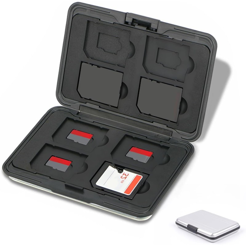 Étui pour Cartes Mémoire 16 Emplacements Résistant à l'eau, 8 SD + 8 Micro SD Cards, Boîte Plastique pour Micro SD SDXC SDHC TF 
