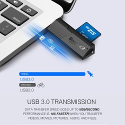 SmartQ C307 Lecteur de Cartes Portable USB 3.0 pour SD, SDHC, SDXC, MicroSD, MicroSDHC, MicroSDXC, avec Design Tout-en-Un avancé