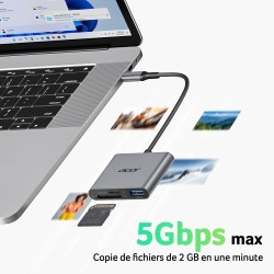 acer Lecteur de Cartes SD avec USB 3.0, 3 en 1 USB C SD Card Reader 3.0, Adapateur pour SD/Micro SD/SDHC/SDXC/MMC, Compatible av