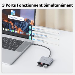 acer Lecteur de Cartes SD avec USB 3.0, 3 en 1 USB C SD Card Reader 3.0, Adapateur pour SD/Micro SD/SDHC/SDXC/MMC, Compatible av