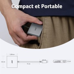 acer Lecteur de Cartes SD avec USB 3.0, 3 en 1 USB C SD Card Reader 3.0, Adapateur pour SD/Micro SD/SDHC/SDXC/MMC, Compatible av