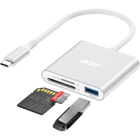 acer Lecteur de Cartes SD avec USB 3.0, 3 en 1 USB C SD Card Reader 3.0, Adapateur pour SD/Micro SD/SDHC/SDXC/MMC, Compatible av