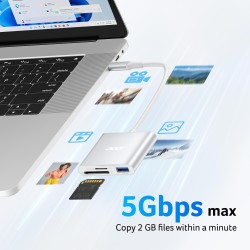 acer Lecteur de Cartes SD avec USB 3.0, 3 en 1 USB C SD Card Reader 3.0, Adapateur pour SD/Micro SD/SDHC/SDXC/MMC, Compatible av