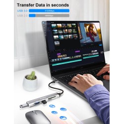 5 en 1 Adaptateur 1 USB 3.0 et 2 USB 2.0, Multiport Hub Lecteurs de Carte Mémoire pour SD/Micro SD/MMC/TF/SDXC/SDHC etc.