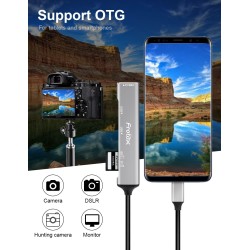 Lecteur de Carte SD/Micro SD, 5 en 1 Adaptateur USB C avec Lecteur de Carte SD/TF, 1 USB 3.0 et 2 USB 2.0, Multiport Hub USB C L
