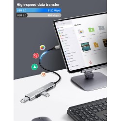 Lecteur de Carte SD/Micro SD, 5 en 1 Adaptateur USB C avec Lecteur de Carte SD/TF, 1 USB 3.0 et 2 USB 2.0, Multiport Hub USB C L