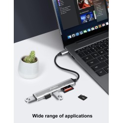 Lecteur de Carte SD/Micro SD, 5 en 1 Adaptateur USB C avec Lecteur de Carte SD/TF, 1 USB 3.0 et 2 USB 2.0, Multiport Hub USB C L
