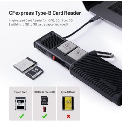 PGYTECH CFexpress Type B/SD/Micro SD Lecteur de Carte USB 3.2 Gen 2 10 Gbit/s Lecteur de Carte mémoire CFexpress Type B/SD/TF/Na