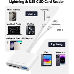 Lecteur de Carte SD pour iPhone,de Carte SD USB C 3 en 1 avec USB, Adaptateur Cartes SD USB C Lecteur de Cartes pour iPhone 16/1