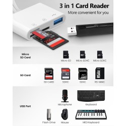 Lecteur de Carte SD pour iPhone,de Carte SD USB C 3 en 1 avec USB, Adaptateur Cartes SD USB C Lecteur de Cartes pour iPhone 16/1