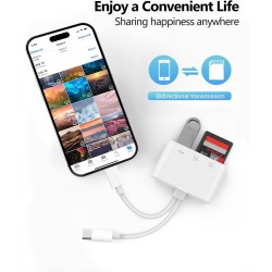 Lecteur de Carte SD pour iPhone,de Carte SD USB C 3 en 1 avec USB, Adaptateur Cartes SD USB C Lecteur de Cartes pour iPhone 16/1
