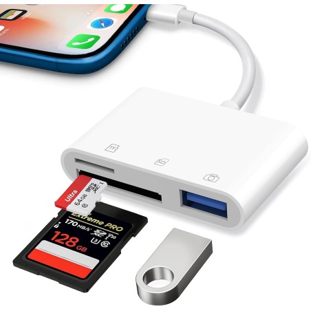 Lecteur de Carte SD pour Phone Pad, Aplimln Adaptateur Carte SD pour Phone 3 en 1 avec Port USB und Double Fente, Adaptateur Mic