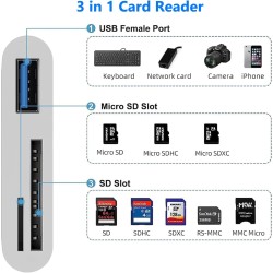 Lecteur de Carte SD pour Phone Pad, Aplimln Adaptateur Carte SD pour Phone 3 en 1 avec Port USB und Double Fente, Adaptateur Mic