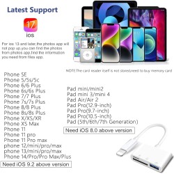 Lecteur de Carte SD pour Phone Pad, Aplimln Adaptateur Carte SD pour Phone 3 en 1 avec Port USB und Double Fente, Adaptateur Mic
