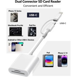 Lecteur de Carte SD pour Phone, USB C Lecteur Carte avec Double Fente pour Micro SD/SD, Adaptateur Carte SD pour Phone USB C