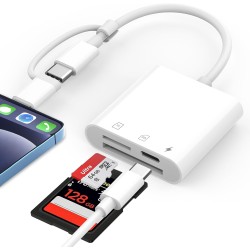 Lecteur de Carte SD pour iPhone, Lightning & USB C Adaptateur Carte SD pour Micro SD/SD, Lecteurs Carte Mémoire Externes pour iP