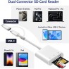 Lecteur de Carte SD pour iPhone, Lightning & USB C Adaptateur Carte SD pour Micro SD/SD, Lecteurs Carte Mémoire Externes pour iP