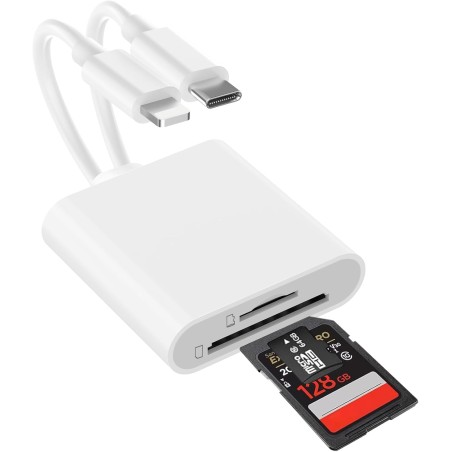 Lecteur de carte SD pour iPhone, lecteur de carte SD USB C à double emplacement, lecteur de carte micro-SD, adaptateur de carte 