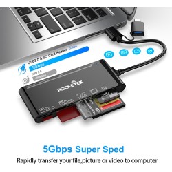 Lecteur de Cartes Multiples USB C USB3.0, SD/TF/CF/Micro SD/XD/MS Lecteur de Cartes mémoire 7 en 1/Adaptateur/Hub pour Cartes SD