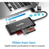 Lecteur de Cartes Multiples USB C USB3.0, SD/TF/CF/Micro SD/XD/MS Lecteur de Cartes mémoire 7 en 1/Adaptateur/Hub pour Cartes SD