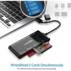 Lecteur de Cartes Multiples USB C USB3.0, SD/TF/CF/Micro SD/XD/MS Lecteur de Cartes mémoire 7 en 1/Adaptateur/Hub pour Cartes SD