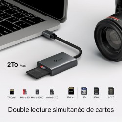TP-Link Lecteur de Carte mémoire SD, USB C vers SD et microSD jusqu'à 2 to, USB 3.0, UHS-I 200 Mo/s, Lecture et écriture simulta