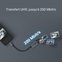 TP-Link Lecteur de Carte mémoire SD, USB C vers SD et microSD jusqu'à 2 to, USB 3.0, UHS-I 200 Mo/s, Lecture et écriture simulta