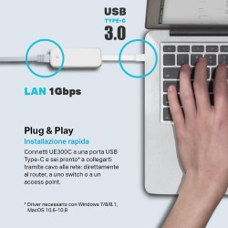 TP-Link Adaptateur USB C vers Ethernet Gigabit UE300C, RJ45 Réseau 1Gbps, Compatible avec Windows 11, MacOS, Chrome OS, Linux, M