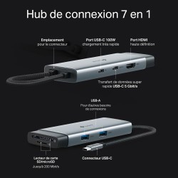 TP-Link UH7020C Hub USB C PD100W, 4K 60Hz HDMI, 1× USB C, 2× USB A, Cartes SD et microSD jusqu'à 200 Mo/s, Compatible avec MacOS