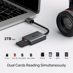 TP-Link UA430 Lecteur de Cartes SD & microSD USB-A 3.0 – 2 Emplacements, Vitesse UHS-I Jusqu’à 200 Mo/s, Câble Tressé 150 mm, Co