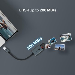 TP-Link UA430 Lecteur de Cartes SD & microSD USB-A 3.0 – 2 Emplacements, Vitesse UHS-I Jusqu’à 200 Mo/s, Câble Tressé 150 mm, Co