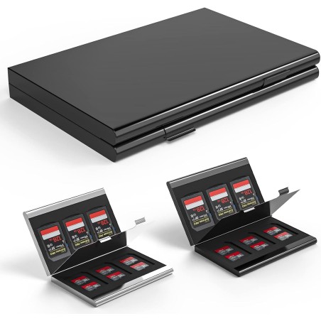 Étui pour Cartes mémoire en Aluminium résistant aux Chocs pour 12 Cartes Micro SD SDXC SDHC TF et 6 Cartes SD SDXC SDHC (Noir)
