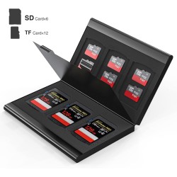 Étui pour Cartes mémoire en Aluminium résistant aux Chocs pour 12 Cartes Micro SD SDXC SDHC TF et 6 Cartes SD SDXC SDHC (Noir)