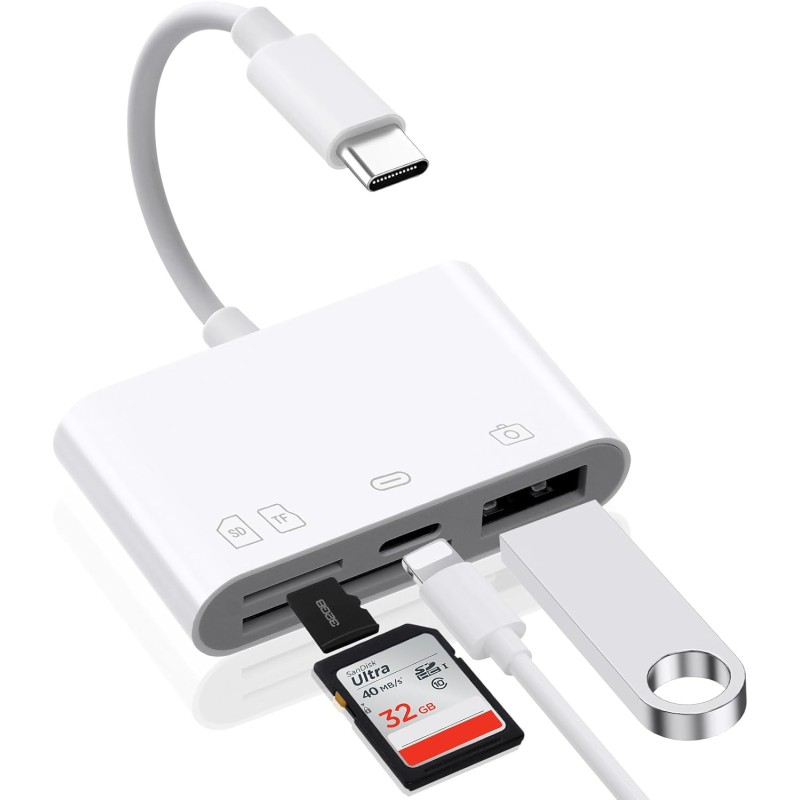 AXFEE 4en1 USB C Lecteur de Carte SD, Adaptateur Micro SD vers Type C OTG, Adaptateur Carte de Caméra SD pour Cartes SDHC SDXC T