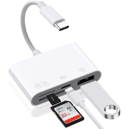 AXFEE 4en1 USB C Lecteur de Carte SD, Adaptateur Micro SD vers Type C OTG, Adaptateur Carte de Caméra SD pour Cartes SDHC SDXC T