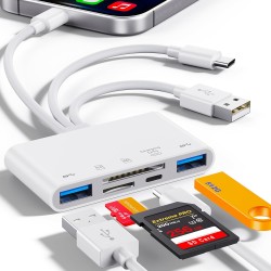 Lecteur de Carte mémoire 5en1, Adaptateur OTG pour iPhone/iPad, appareils USB C et USB A avec emplacements pour Carte Micro SD e