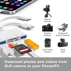 Lecteur de Carte mémoire 5en1, Adaptateur OTG pour iPhone/iPad, appareils USB C et USB A avec emplacements pour Carte Micro SD e