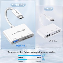 KiWiBiRD Adaptateur Carte SD USB C Lecteur Carte SD USB C Adaptateur USBC Cartes Micro SDHC, Compatible avec Mac iPhone 17 16 15