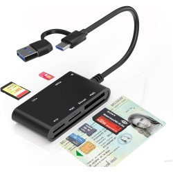 USB-C/A Belgian ID Card Reader - Lecteur Carte Identité Belge, ID, TF, SD, MMC, SIM, M2, Memory Stick Pro Duo -Prend en Charge l
