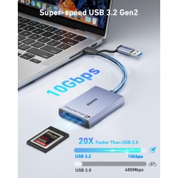 BENFEI Lecteur de Carte CFexpress Type B avec USB 3.2 (Gen 2) 10 Gbit/s, Adaptateur USB-C et USB-A 2 en 1 Type B CFexpress, Comp