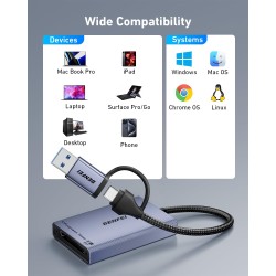 BENFEI Lecteur de Carte CFexpress Type B avec USB 3.2 (Gen 2) 10 Gbit/s, Adaptateur USB-C et USB-A 2 en 1 Type B CFexpress, Comp