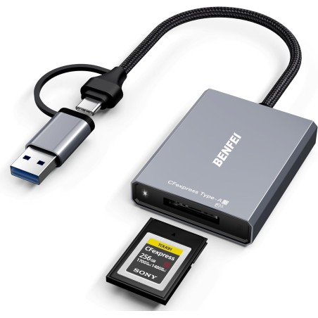 BENFEI CFexpress Lecteur de Cartes Type A avec USB 3.2 (Gen 2) 10 Gbit/s, USB-C et USB-A 2 en 1 Type A CFexpress, Compatible ave