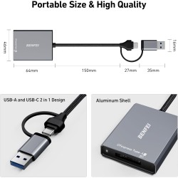 BENFEI CFexpress Lecteur de Cartes Type A avec USB 3.2 (Gen 2) 10 Gbit/s, USB-C et USB-A 2 en 1 Type A CFexpress, Compatible ave