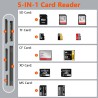 Lecteur de Carte mémoire 5 en 3, Adaptateur USB OTG Lightnin-Type C-USB A vers SD/TF/CF/Micro SD/XD/MS, Lecteur de Carte Multipl
