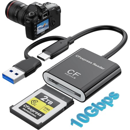Lecteur CFexpress Type B USB 3.2 Gen 2 10 Gbit/s – 2 en 1 USB C & USB A Lecteur de Carte CFexpress Type B – Compatible Thunderbo