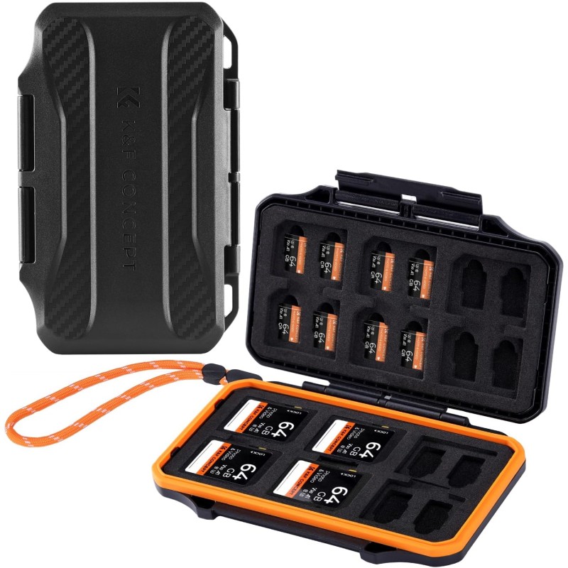 K&F CONCEPT Boîte Carte Mémoire Étanche pour 12 Cartes SD et 24 Micro SD (TF) – Étui Rigide Antichoc en ABS, Rangement Compact e