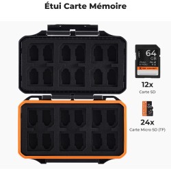K&F CONCEPT Boîte Carte Mémoire Étanche pour 12 Cartes SD et 24 Micro SD (TF) – Étui Rigide Antichoc en ABS, Rangement Compact e